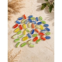 Renkli Oval Dekoratif Cam Taş Seti - 3 Cm - 45 Adet
