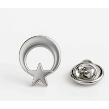 Ay Yıldız Gümüş Rozet 2 Cm Parlak Metal Türk Bayrağı Yaka Rozeti Gri