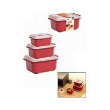 3 Pcs Kırmızı Dikdörtgen Saklama Kab Set 500-1000-2000ml 5680