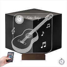 Luvivia Klasik Gitar Müzik Nota Gitarist Kişiye Özel Metal Saatli 3d Lamba - Masa Gece Lambası Şeffaf