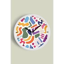 Soyut - Geometrik Temalı Modern Duvar Saati - 30cm - Önü Camlı Beyaz Kasa - Sessiz Mekanizma-jh0260 Beyaz
