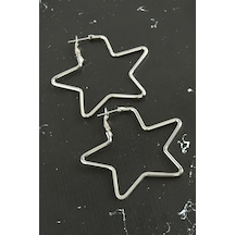 Yıldız - 915 - Trend Küpe 5,5 Cm - Nazblsmm - Gümüş Rengi
