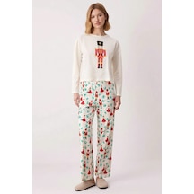 Benerly Kadın Bisiklet Yaka Düşük Kol Uzun Kollu Regular Kalıp Pijama Tak ekru