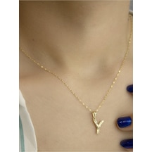 14 Ayar Altın Küçük Füzyon Y Harfli Kolye Sarı