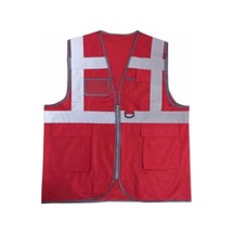 Reflektörlü Cepli Vento Mühendis Tipi Yelek Kırmızı