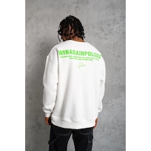 Erkek 3 İplik Bisiklet Yaka Baskılı Sweatshirt - Beyaz