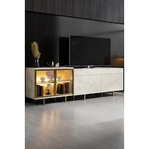 Vienna Gold Demir Ayaklı Rgb Led Işık Sistemli Traverten Tv Ünitesi Tv Sehpası Traverten - Altın