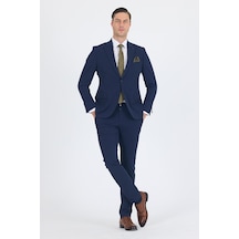 İmza Lacivert Mono Yaka Yarım Astar 6 Drop Slim Fit Beli Lastikli Takım Elbise 1001250121 Lacivert