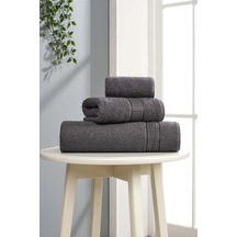 3 Lü Ezgi Serisi Banyo Havlu Seti 70 140-50 90 Ve 30 50 Banyo Havlusu Antrasit