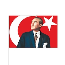 Atatürklü Türk bayrağı 30x45 cm Raşel Kumaş - Sopalı- 10 adet Mod