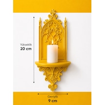 Gotik Katedral Duvar Şamdanlığı Dekoratif Mumluk Duvara Monte Gotik Duvar Dekoru 20x9 Cm Sarı