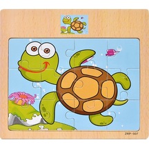 Hayal Sepeti Kaplumbağa Resimli Ahşap Çocuk Puzzle 12 Parça 15X17