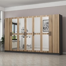 Minar Kale 7 Kapaklı 5 Aynalı 2 Çekmeceli Dolap Antrasit Dore 190cm Çok Renkli