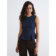 Lcw Vision İndigo Bisiklet Yaka Peplum Jean Bluz