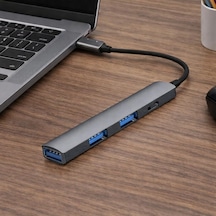 Usb-c 4 İn 1 Hub Çoklayıcı Adaptör Usb 3.0 5gbps Hızlı Veri Aktarımı 3 Port Usb-a + Usb-c Girişli Alüminyum Gövde Plug & Play Macos Windows Uyumlu Type-c Çoğaltıcı Ef