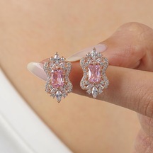 Pink Taşlı Işıltı Klasiği Rose Renk Vintage Gümüş Küpe