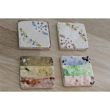 Çiçekli Desenler Doğal Taş Bardak Altlığı 4'lü Set - Natural Stone Coasters-174252 Çok Renkli