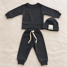 Hukids Unisex Fitilli 3'lü Bebek/çocuk Takımı Antrasit