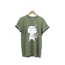 Eğlenceli Komik Orta Parmak Tasarım Baskılı %100 Pamuk Regular Fit Haki T-shirt Haki