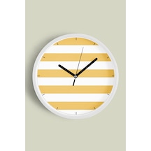 Çizgili Modern Tasarım Duvar Saati - 35cm - Önü Camlı Beyaz Kasa - Sessiz Mekanizma-jh0294 Beyaz