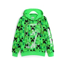 360 Derece Minecraft Baskılı Kışlık Çocuk Kapüşonlu Sweatshirt Yeşil