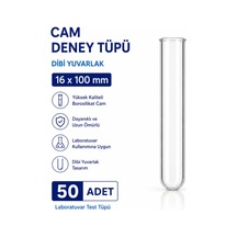 16x100 Mm Cam Deney Tüpü Dibi Yuvarlak 50 Adet Laboratuvar Test Tüpü