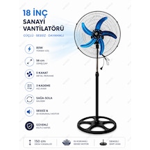 Nvg 18 İnç Sanayi Tipi Vantilatör 80w Güçlü Sessiz Ayaklı Fan 5 Kanat 3 Kademeli 56cm Geniş Çap Pervane