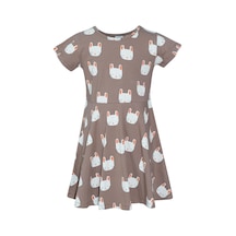 Lovetti Kız Çocuk Sleepy Bunny Desen Kısa Kol Kloşe Etek Elbise 5910-146 Çok Renkli