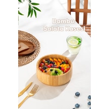 Porsima 2074 Orta Boy Doğal Bambu Salata Kasesi 18cm Bambu