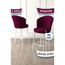 Canisa Fora Serisi 2 Adet Mürdüm Sandalye Ada Mutfak Bar Sandalyesi Beyaz Metal Ayaklı Babyface Kumaş Sandalyeler Mürdüm Ayaklar Beyaz