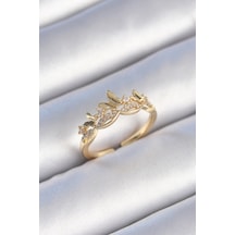 Pirinç Gold Renk Zirkon Taşlı Kelebek Model Kadın Yüzük Standart