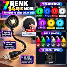 Sge Teknoloji Usb Led 7 Renk 14 Mod Projektör Lambası Fotoğraf Ve Video Çekim Işığı Dekoratif Işık