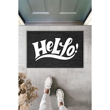 Rugmood Modern Dijital Baskı Paspas - Hello Yazılı - Kapı Önü Paspası 70x45cm Siyah