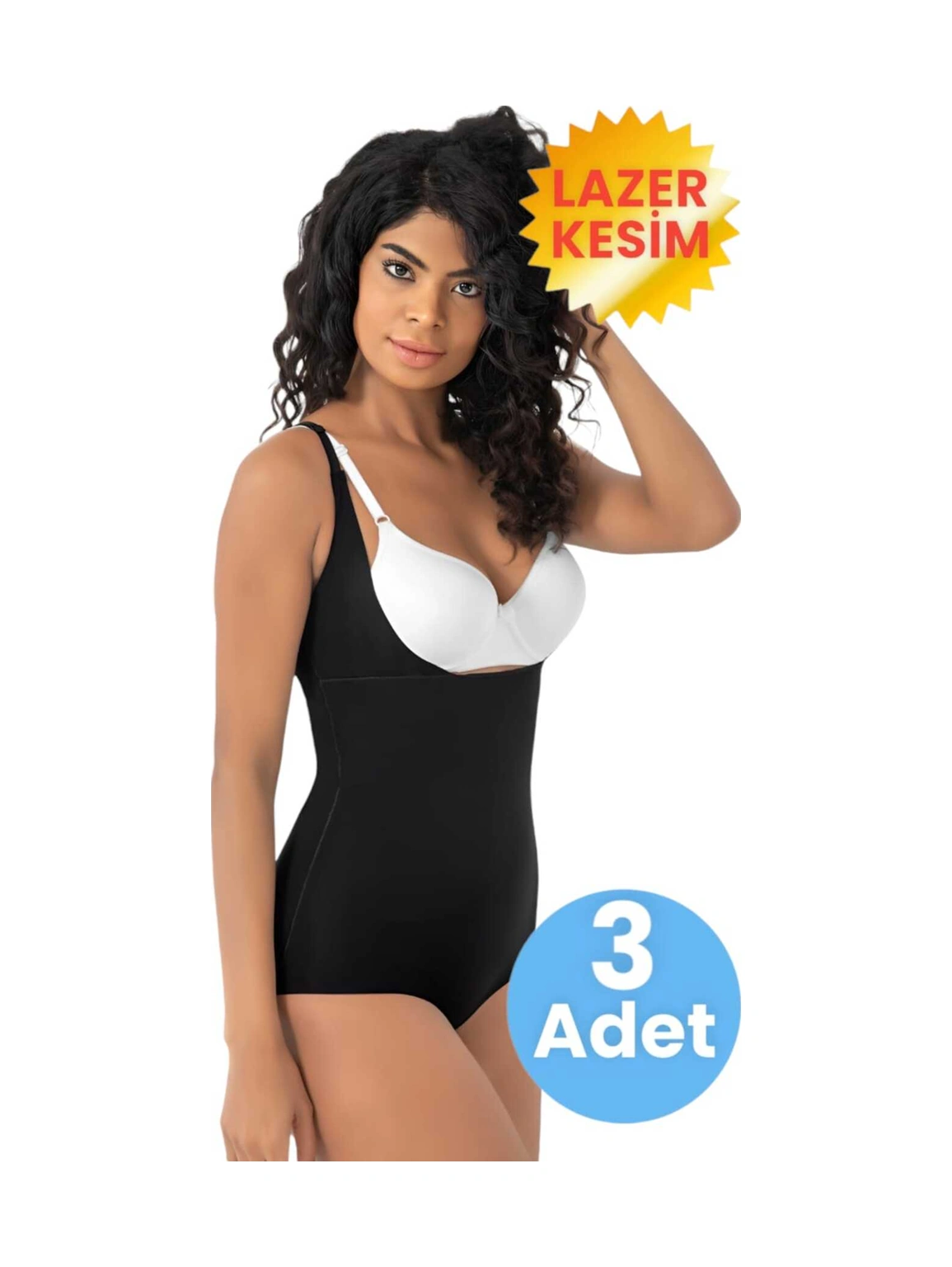 Tezzgelsin Kadın Lazer Kesim İz Yapmaz Göğüs Destekli Askılı Toparlayıcı Body Slip Korse 3'lü Set Siyah