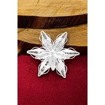 Kadın Gümüş Broş Telkari El İşi Yıldız Yaka İğnesi 925 Ayar Brs-171 Gümüş