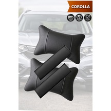 Corolla Uyumlu Lüks Siyah Set Deri Yastık Deri Kemer Koruyucu