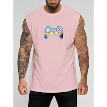 Ps4 Baskılı Kolsuz Tişört Pembe