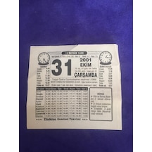 31 Ekim 2001 Takvim Yaprağı - Nostalji Koleksiyonluk Takvim Yaprağı