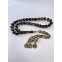 Tesbih Tsbh0012ah 925 Ayar Gümüş Püsküllü Küre Kesim Gümüş-firuze-mercan Erzurum Oltu Tesbih