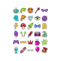 30 Adet Eğlenceli Pop-art İkon Sticker Seti - Laptop Telefon Defter İçin Tasarım Çok Renkli
