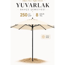 Alubrella Bahçe,güneş Şemsiyesi Krem Renk Yuvarlak 250 Cm Çap/8 Çelik Tel Bidonsuz Antrasit