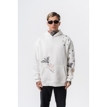 Respire Erkek No Perch Nakışlı Kapüşonlu Oversize Hoodie Ekru