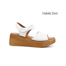 Gönderi(R) Gönderi R Beyaz Dolgu Taban Hakiki Deri Sandalet Beyaz