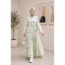 Hb Harma Time Butik Kadın Düğmeli Desenli Modal Kumaş Haki Elbise Haki Haki
