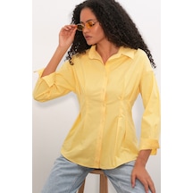 Bigdart Kadın Belden Oturtmalı Poplin Gömlek 20384 - Sarı