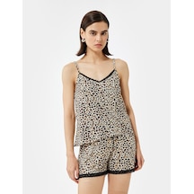 Koton V Yaka Dantel Detaylı Leopar Desenli Askılı Pijama Üstü Leopar Desenli 6wlk90006mk Leopar Desenli
