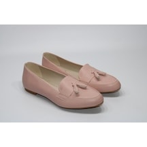 Sedef Kaymaz Düz Taban Püsküllü Kadın Pudra Günlük Babet Ayakkabı