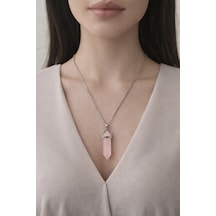 Doğal Taş Pembe Kuvars, Altıgen Kolye Pembe