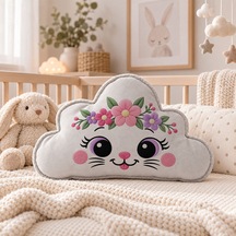 Bk Gift Sevimli Yüz Tasarımlı Gri Bulut Yastık-2 - Bebek Ve Çocuk Odası Dekoratif Yastık 34,5x22 Cm