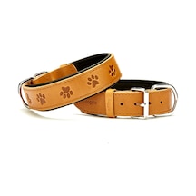 Deri Pati Desenli Köpek Boyun Tasması 4x52-60cm - Camel